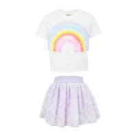 Conjuntos de Ropa para Niñas Pequeñas, Boutique de Verano, Blusa Blanca con Lentejuelas y Falda de Tul con Lentejuelas y Arcoíris en 3D