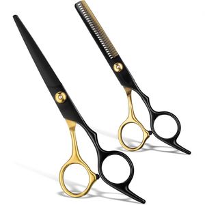 Japan Stainless 6\" Hair Scissors <b>Set</b> Styling Tool Thinning Shears for <b>Barber</b> Shop Haircut Gold Black Beauty Tool - Product Image 1