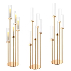 Supports de bougies dorés à 5 bras, 6 bras, 8 têtes pour décoration de fond de mariage, <span class=keywords><strong>chandelier</strong></span> de Thanksgiving et centre de table - Product Image 1