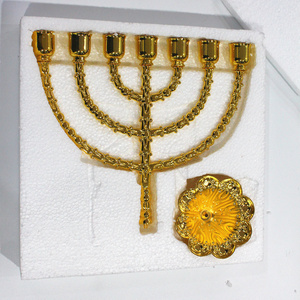 Grande taille 13 pouces Jérusalem Hanoukka <span class=keywords><strong>Temple</strong></span> 7 branches bougeoirs Menorah Stand bougeoir - Product Image 3