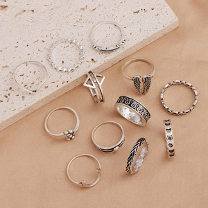 Vintage Alloy <b>Rings</b> Set 12pcs Antique Silver Plated Wings <b>Moon</b> Heart Leaf V Shape Women's Fashion Jewelry Party Accessories - Product Image 3
