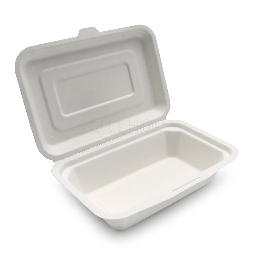 Boîte à lunch biodégradable jetable en bagasse écologique 450ml personnalisable anti-graisse et micro-ondable
