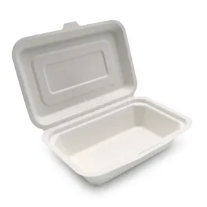 Boîte à lunch biodégradable jetable en bagasse écologique 450ml personnalisable anti-graisse et micro-ondable