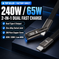 Kabel Pengisian Cepat 240w 2 in 1 Usb C ke Usb C dengan Pola Gigi Silikon Berjalin untuk Ponsel