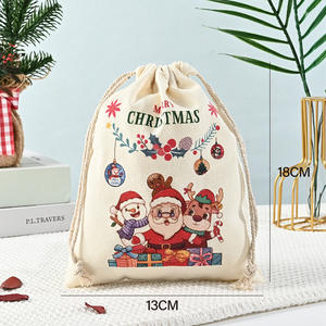 Bolsa de Regalo Navideña de Lona de Algodón Verde con Estampado de Calcetines Rojos, Bolsa de Papá Noel con Cordones - Product Image 3