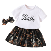 Nouvelle Collection 2026 : Ensemble T-shirt à Manches Courtes Imprimé Lettres et Jupe Tendance pour Filles – Tenue 2 Pièces pour Enfants de 4 Ans