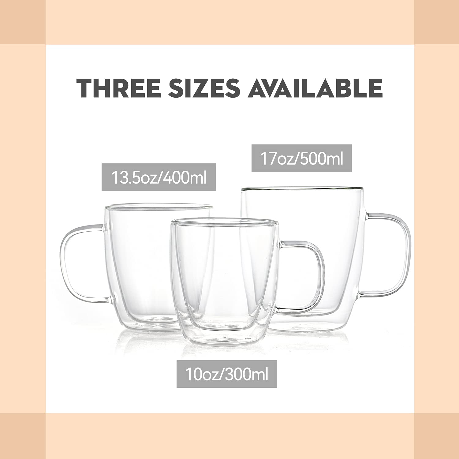 200~500ml Insulated Coffee Mugs Double Wall Glass Cups with Handle Tea Cups Coffee Cup Clear Mugs Glass Coffee Mugs
