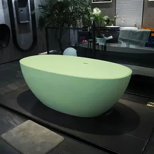 boby oval shape rock stone whirlpool freestanding bathtub green color solied surfacing tub spa for home bathroom washing