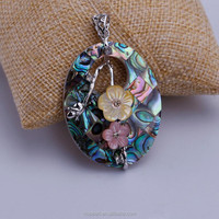 Jellmop19 — coquille d'ormeau ovale avec fleurs, pendentif, bijoux de la mariée, pour mariage, plage