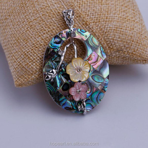 MOP19-colgante de concha de abulón Oval con flores, playa, boda, novia, joyería - Product Image 3