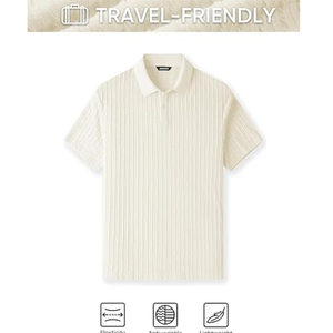 เสื้อโปโลแขนสั้นผ้าวาฟเฟิลสำหรับผู้ชาย ระบายอากาศได้ดี สีพื้น เรียบง่าย คอปกติดกระดุม - Product Image 5