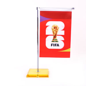 Bandiera da Tavolo Personalizzata Mondiale di Calcio 2026 in Tessuto Satinato Premium con Asta in Acciaio Inossidabile e Base in Cristallo Giallo per Ufficio ed Eventi - Product Image 1