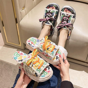 <span class=keywords><strong>Sandalias</strong></span> planas de lona con <span class=keywords><strong>plataforma</strong></span> de grafiti de verano para mujer y mujer, zapatillas con diseño de grafiti, verano, 2017 - Product Image 4