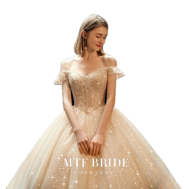 2021 New Arrival Western European and American Ball Gown Luxury Luminous Bridal Wedding Dress