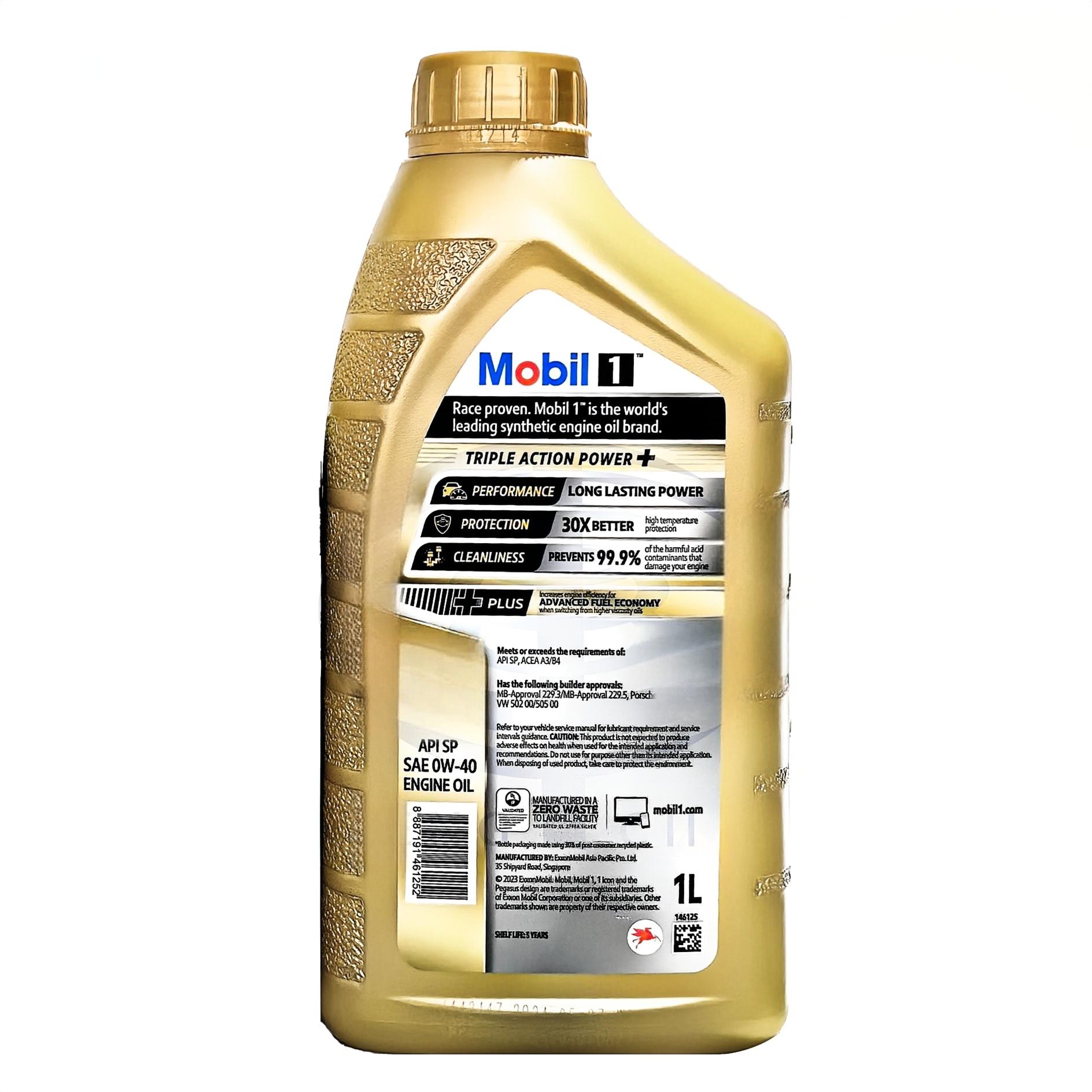 Mobil 1 Golden Edition TRIPLE ACTION POWER+ 0W-40 SP Full Synthetic Engine Oil 1L X 12 Bottles/Case Oil Parts Image 2