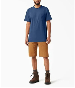 T-shirt en polyester spandex pour hommes avec poche, col rond, manches courtes, t-shirt décontracté de couleur unie - Product Image 1