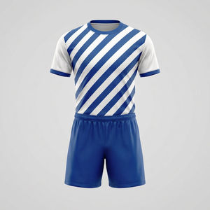 Conjunto de Camiseta de Fútbol a Rayas Azules y Blancas para Hombre, Manga Corta, Cuello Redondo, Corte Regular, Uniforme para Adultos para Todas las Temporadas - Product Image 1