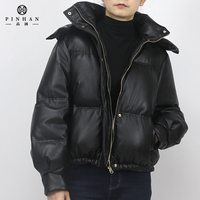 Vestes et manteaux en cuir PU pour femme, manteau d'hiver à capuche pour adulte, manteau à plumes, 2023