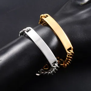 Pulsera de Acero Inoxidable de 22cm con Etiqueta en Blanco para Hombre y Mujer, Estilo Punk, Brazalete Curvo con Barra, Cadena Cubana, Joyería Metálica - Product Image 4