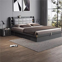 Lit de rangement rembourré pour hôtels 3 étoiles, ensemble de meubles de chambre à coucher, lit king size avec base en bois, organisateur latéral et tête de lit