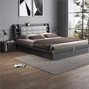 Commercial Furniture 3 Star Hotel <b>Bed</b> <b>Low</b> Cost Modern Solid Wood Storage <b>Bed</b> <b>Frame</b> with Bookshelf Headboard & Side Organizer - Product Image 4