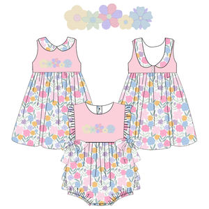<span class=keywords><strong>Bambini</strong></span> ragazze primavera estate abiti bavaglino smerlato abbigliamento con girandola Smocked <span class=keywords><strong>bambini</strong></span> abbinati vestito <span class=keywords><strong>Applique</strong></span> - Product Image 2