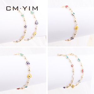 กำไลข้อมือผู้หญิง CM <span class=keywords><strong>YIM</strong></span> 2021 สีแดงน้ำเงิน ประดับด้วยจี้รูปดวงตาปีศาจ ชุบทอง 14K ดีไซน์ทันสมัย เหมาะสำหรับงานแต่งงาน ขายส่ง เครื่องประดับแบบหยดน้ำมัน - Product Image 2