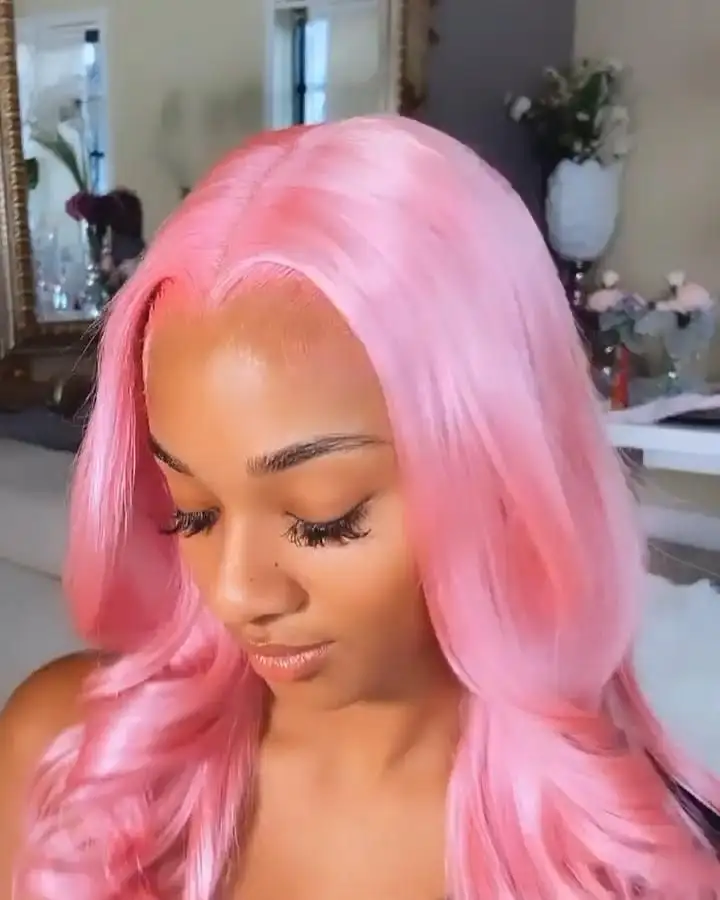 Brazilian Human Hair 12A Grade Pink wavy front lace wigs pre plucked hairline Human Hair Wig