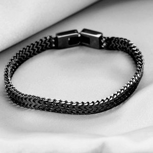 DUYIZHAO Herren Ketten armbänder, Edelstahl Zweisträngiges Weizenglied-Ketten armband, Rock Punk Biker Herren schmuck - Product Image 5