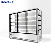 Vitrine Réfrigérée Commerciale à Refroidissement par Air, Vitrine de Présentation Alimentaire en Acier Inoxydable avec 2/3/4 Portes Coulissantes en Verre