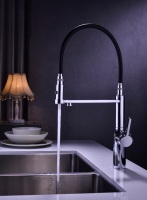 Robinet de cuisine extractible Pure Water, corps en laiton massif, plusieurs couleurs (chromé/noir/gunmetal), avec tuyaux d'installation complets