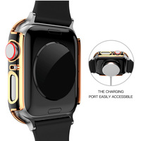 Protection d'écran et coque de montre bicolore en verre pour Apple Watch Series 6 7 8 9 SE 10 11 40mm 41mm 44mm 45mm 42mm