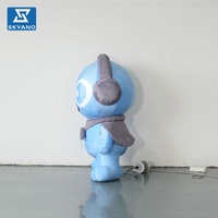 Robot gonflable en peluche bleu, modèle de dessin animé mignon avec écouteurs et lunettes, pour événements et expositions en plein air