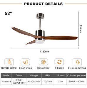 Mỹ Phong Cách Thương Mại Quạt Trần 3 Rắn Lưỡi Gỗ 110-240V Yên Tĩnh DC Động Cơ LED Quạt Trần Ánh Sáng - Product Image 5