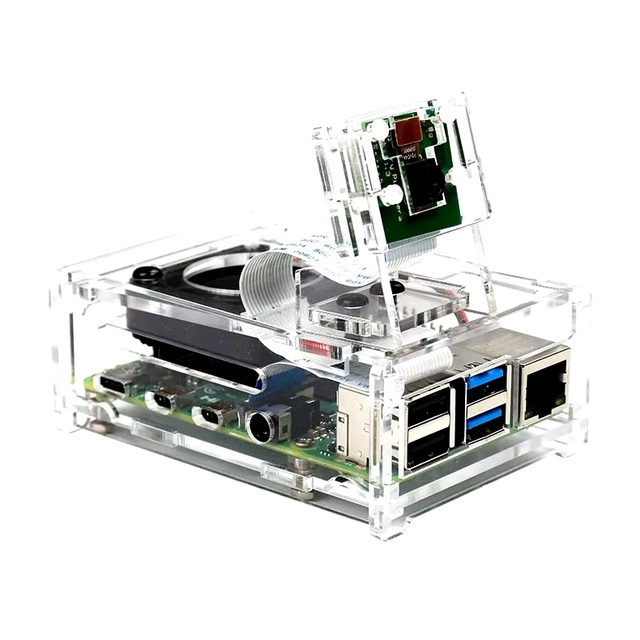 Raspberry Pi 4 4B Transparent Acrylic Housing with Cooling Fan Can Be Installed 3.5 Inch Screen Fixed Camera