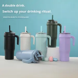 Botella de <span class=keywords><strong>Agua</strong></span> Familiar de Gran Capacidad <span class=keywords><strong>con</strong></span> Asa, Lindos Vasos Térmicos de Acero Inoxidable <span class=keywords><strong>con</strong></span> Pajitas <span class=keywords><strong>y</strong></span> Tapa - Product Image 3
