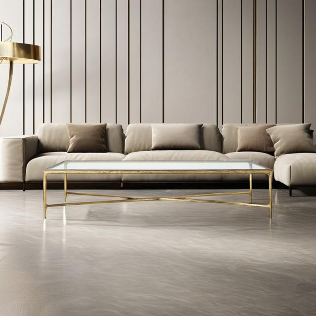 Luxury Modern Marble Coffee Table Tempered Glass Rectangular Living Room Furniture Nordic Forged Brass Metal Base Gold