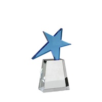 Trophée étoile en cristal bleu personnalisé, gravure en gros, plaque en cristal, trophée en verre