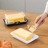 Boîte à beurre en plastique avec couvercle transparent pour réfrigérateur, support de rangement pour beurre avec poignée de contrôle des portions, beurrier avec couvercle