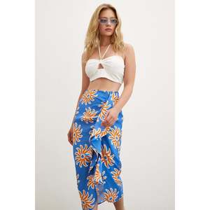 Falda de Cintura Alta con Estampado de Volantes, Azul, para Mujer, Tela Suave de Viscosa y Poliéster - Product Image 3