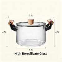 Casserole en verre multi-tailles transparente au design moderne, en verre borosilicate, compatible gaz/plaque à induction avec chauffage à flamme nue
