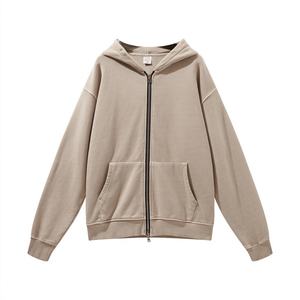 Wholesale Men's <b>Winter</b> Windbreaker Hoodie Jacket <b>Coat</b> 100% Cotton Heavy Weight Vintage Acid Wash Two Way Zipper Knitted - Product Image 3