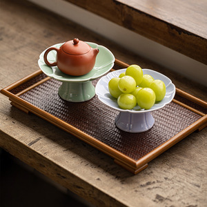 Chinese <b>Ceramic</b> Stemmed Fruit <b>Plate</b> Porcelain Round Elegant High Footed Tea Tray For Wedding Living Room Snack Dessert Bowl - Product Image 3