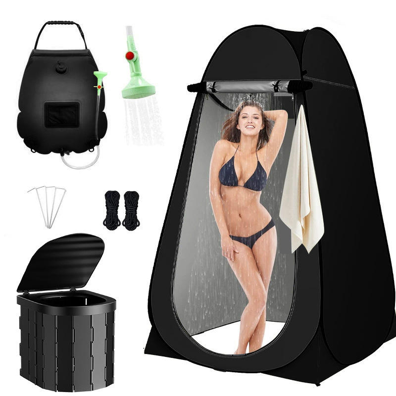 1.2-meter black tent + black toilet with lid + black shower bag