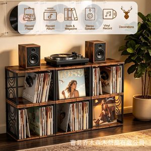 Wooden Record Rack With Turntable <b>Stand</b> 2 Tier Vinyl <b>Cd</b> Storage Organizer For Home Use - Product Image 3