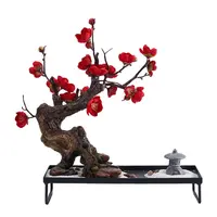 Bonsai artificial zen para decoração de mesa, árvore japonesa esculpida à mão mini pagode em pedra, bordo, jardim artificial para decoração de mesa