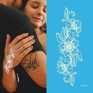 Autocollant de tatouage temporaire au henné blanc <span class=keywords><strong>dentelle</strong></span> fleur de <span class=keywords><strong>Mandala</strong></span> fleur étanche faux tatouage fête de mariage tatouages temporaires festifs - Product Image 5