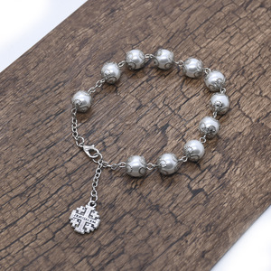 Braccialetto <span class=keywords><strong>Rosario</strong></span> Cattolico in <span class=keywords><strong>Argento</strong></span> con Perle di Vetro e Croce, Gioielli Religiosi Cristiani 2024 - Product Image 4