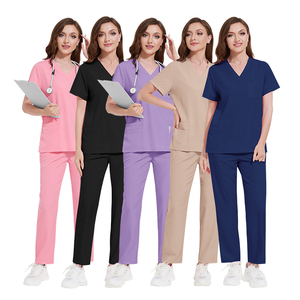 Unisex scrub uniformi set tessuto morbido scrub medici completi pantaloni a gamba dritta elasticizzato <span class=keywords><strong>blu</strong></span> zaffiro uniformi ospedale - Product Image 6