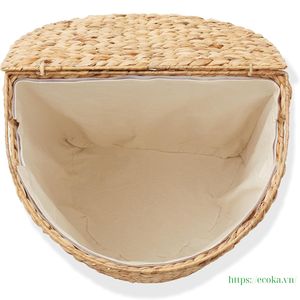 Ecoka Handmade Eco-Friendly Water Hyacinth Straw Woven Storage <b>Basket</b> <b>Lid</b> Divided Compartments for Clothes - Product Image 3